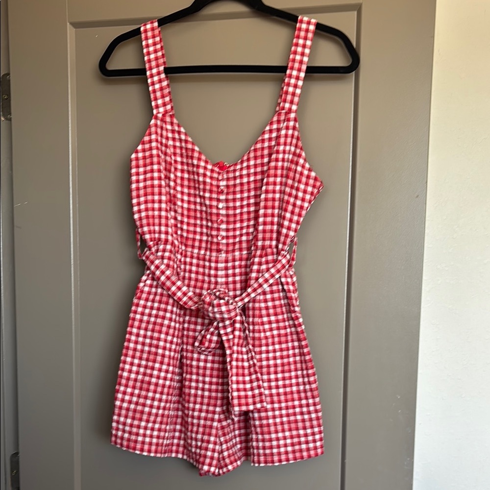 Le Lis Red and White Retro Gingham Jumpsuit